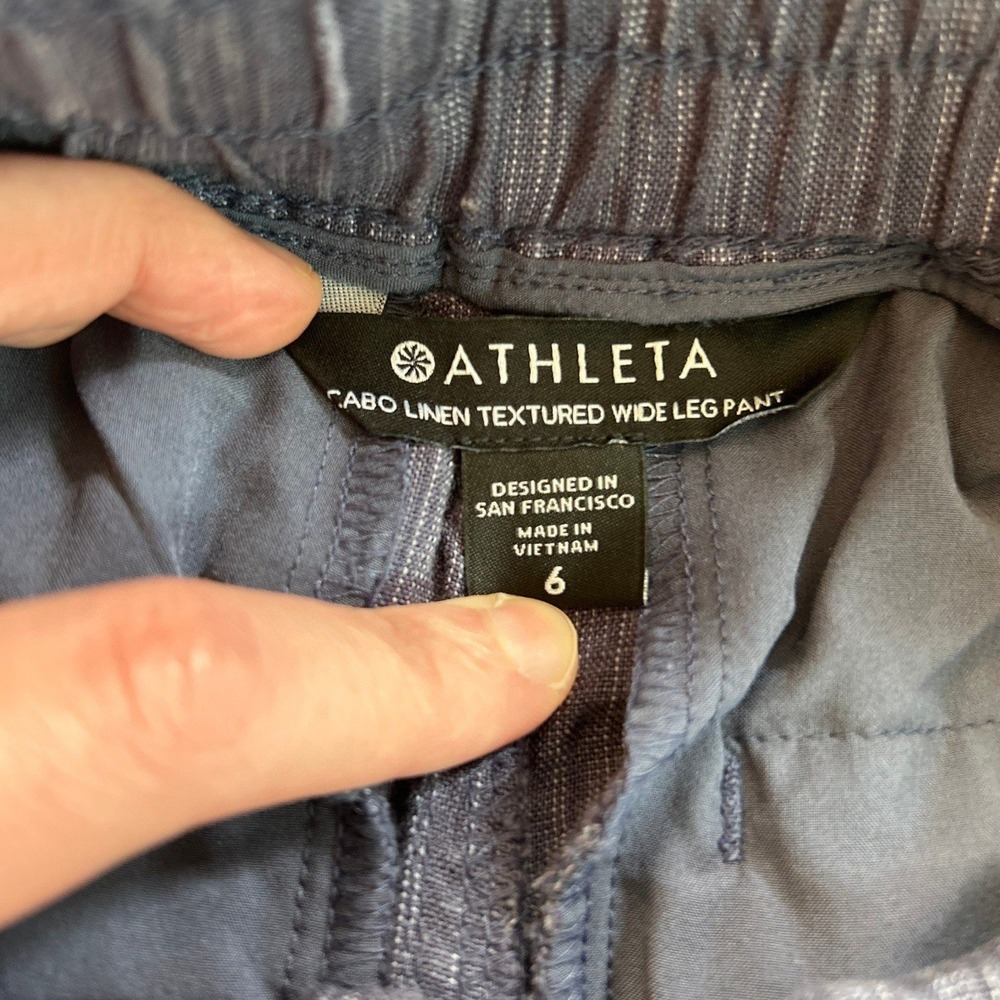 Athleta Cabo Linen Textured Wide Leg Pant Sz 6 Rain Dance Jacquard Weave 657680 - Picture 5 of 13